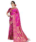 pink woven art silk saree with blouse