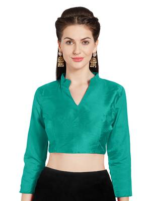 Teal Art Silk Readymade Saree Blouse 1