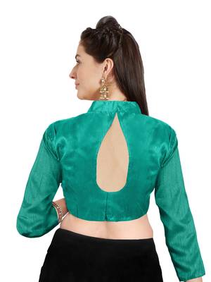 Teal Art Silk Readymade Saree Blouse 2