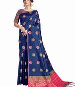 Blue woven art silk saree with blouse