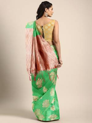 green woven art silk saree with blouse 2