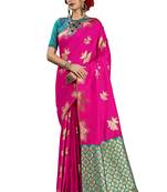 Pink woven art silk saree with blouse