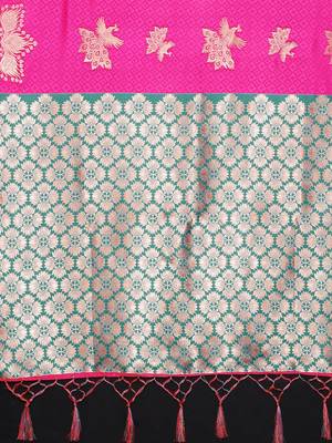 Pink woven art silk saree with blouse 3
