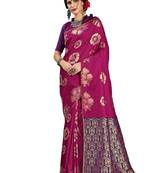 magenta woven art silk saree with blouse