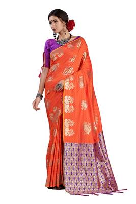 Orange woven art silk saree with blouse 1