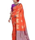 Orange woven art silk saree with blouse