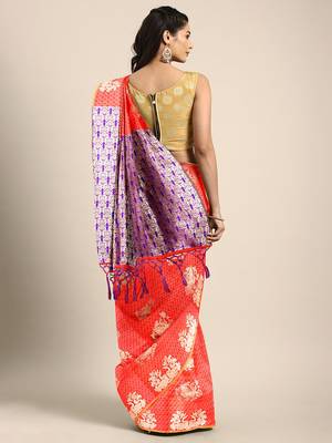 Orange woven art silk saree with blouse 2
