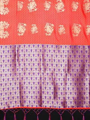 Orange woven art silk saree with blouse 3