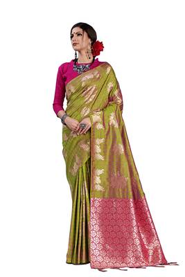 green woven art silk saree with blouse 1