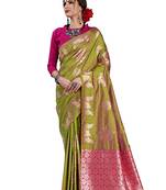 green woven art silk saree with blouse