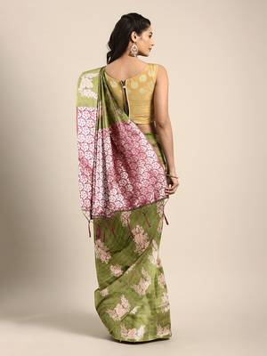 green woven art silk saree with blouse 2