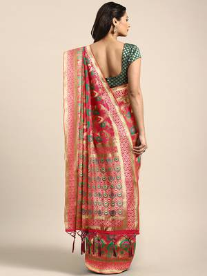 orange woven art silk saree with blouse 2
