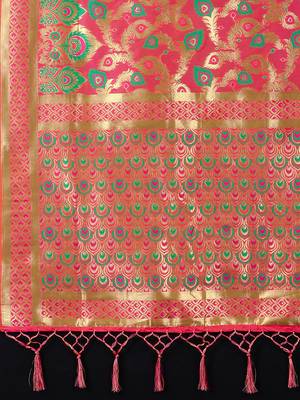 orange woven art silk saree with blouse 3