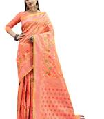 Pink woven art silk saree with blouse