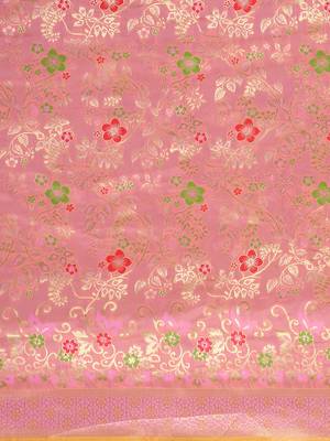 Pink woven art silk saree with blouse 4