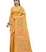 orange woven art silk saree with blouse