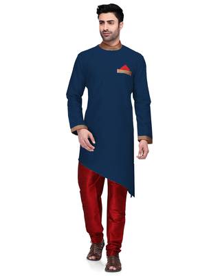 Blue embroidered dupion silk kurta-pajama 1