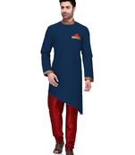 Blue embroidered dupion silk kurta-pajama