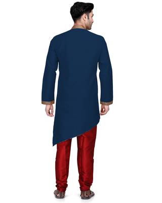 Blue embroidered dupion silk kurta-pajama 2