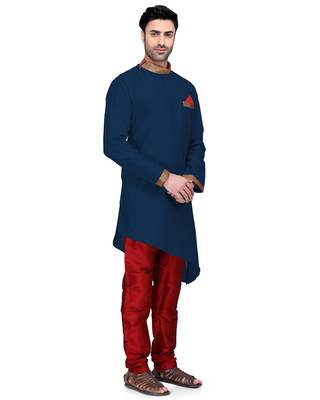 Blue embroidered dupion silk kurta-pajama 3