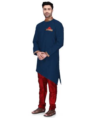 Blue embroidered dupion silk kurta-pajama 4