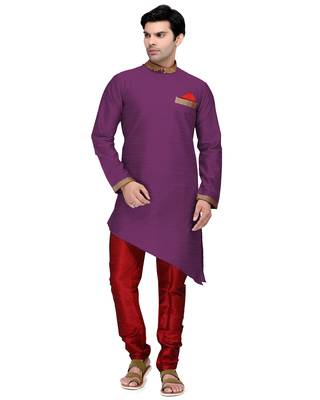 Purple embroidered dupion silk kurta-pajama 1