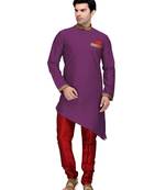 Purple embroidered dupion silk kurta-pajama