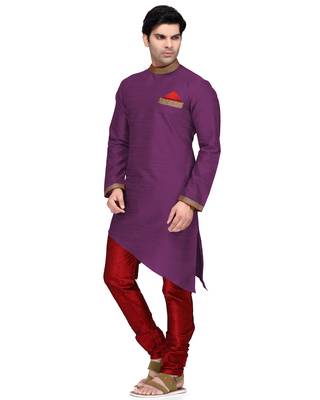 Purple embroidered dupion silk kurta-pajama 3