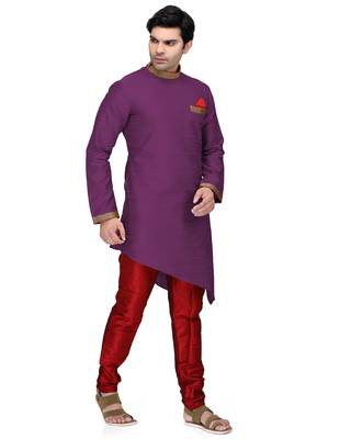 Purple embroidered dupion silk kurta-pajama 4