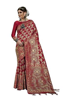 Maroon woven art silk saree with blouse 1