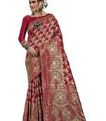 Maroon woven art silk saree with blouse