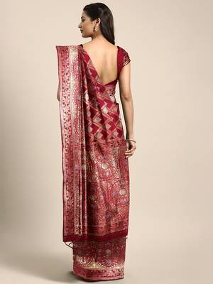 Maroon woven art silk saree with blouse 2