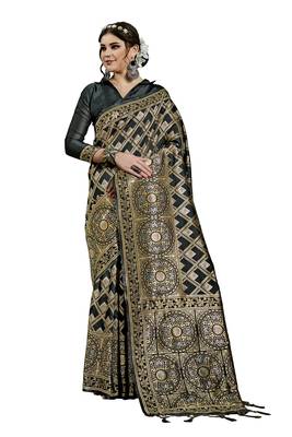 Black woven art silk saree with blouse 1