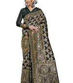 Black woven art silk saree with blouse