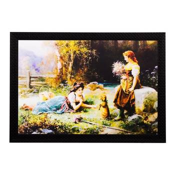 Girls Playing in Garden View Matt Textured UV Art Painting 1