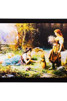 Girls Playing in Garden View Matt Textured UV Art Painting