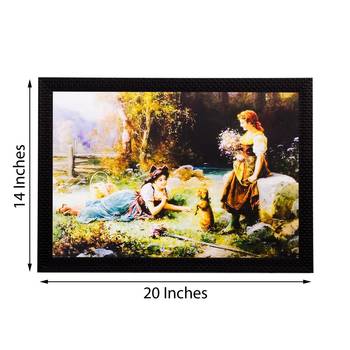 Girls Playing in Garden View Matt Textured UV Art Painting 3