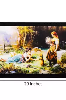 Girls Playing in Garden View Matt Textured UV Art Painting