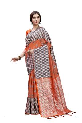 Orange woven art silk saree with blouse 1
