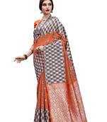 Orange woven art silk saree with blouse
