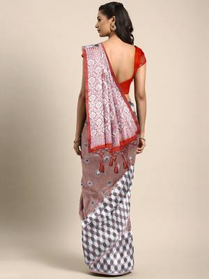 Orange woven art silk saree with blouse 2