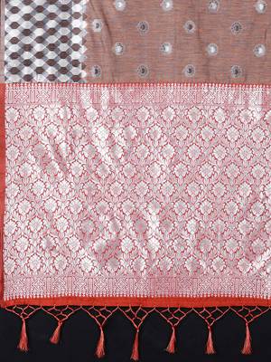 Orange woven art silk saree with blouse 3
