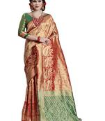 Red woven art silk saree with blouse