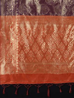 Purple woven art silk saree with blouse 3