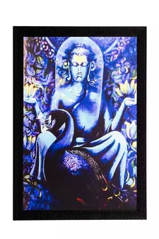 Bluish Lord Buddha Matt Textured UV Art Painting
