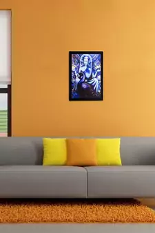 Bluish Lord Buddha Matt Textured UV Art Painting