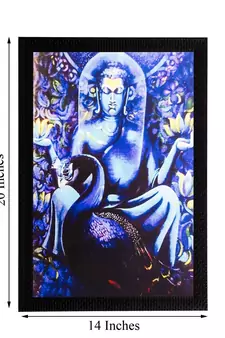 Bluish Lord Buddha Matt Textured UV Art Painting