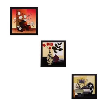 Set of 3 Botanical Floral Matt Textured UV Art Painting 1