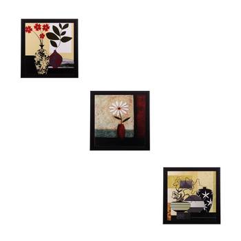 Set of 3 Botanical Floral Matt Textured UV Art Painting 1