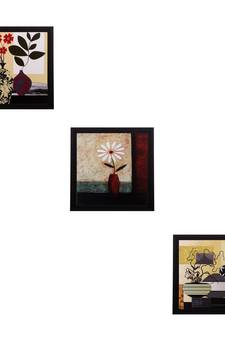 Set of 3 Botanical Floral Matt Textured UV Art Painting